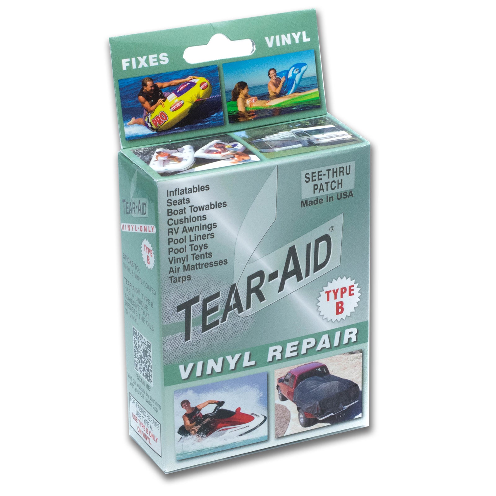 Tear-Aid Vinyl Repair Kit, Type B Clear Patch for Vinyl and Vinyl-Coated Materials, Works on Vinyl Tents, Awnings, Air Matresses, Pool Liners & More